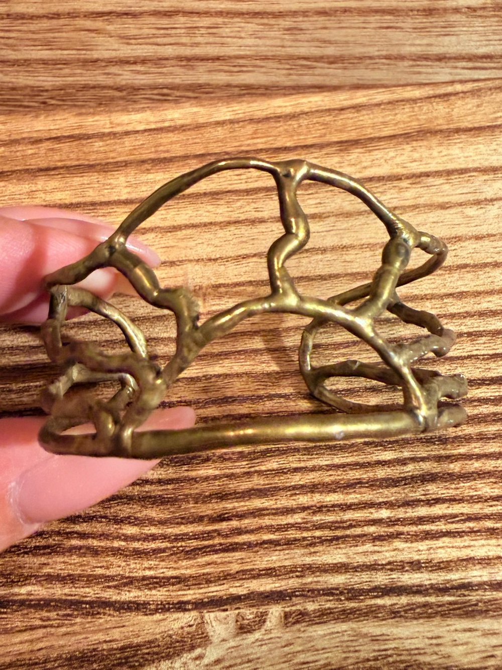 Vintage Brutalist Gold Tone Abstract Openwork Cuff Bracelet Modernist